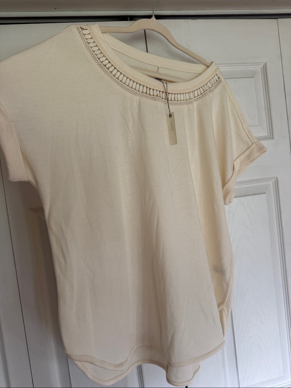 Cupio  blush Crochet-Trim Short Sleeve top